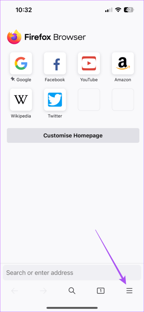 hamburger-menu-firefox-app-iphone-474x1024-1 كيفية مسح ذاكرة التخزين المؤقت وملفات تعريف الارتباط في Firefox على الويب و iPhone و Android