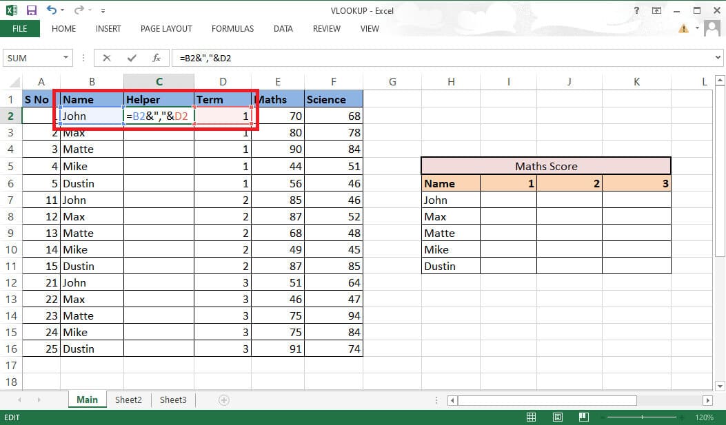 here-we-will-be-combining-the-two-columns كيفية استخدام VLOOKUP بمعايير متعددة