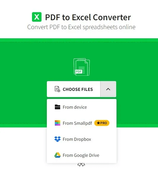 how-to-convert-a-pdf-to-microsoft-excel-spreadsheet-smallpdf-options.jpg كيفية تحويل ملف PDF إلى جدول بيانات Microsoft Excel
