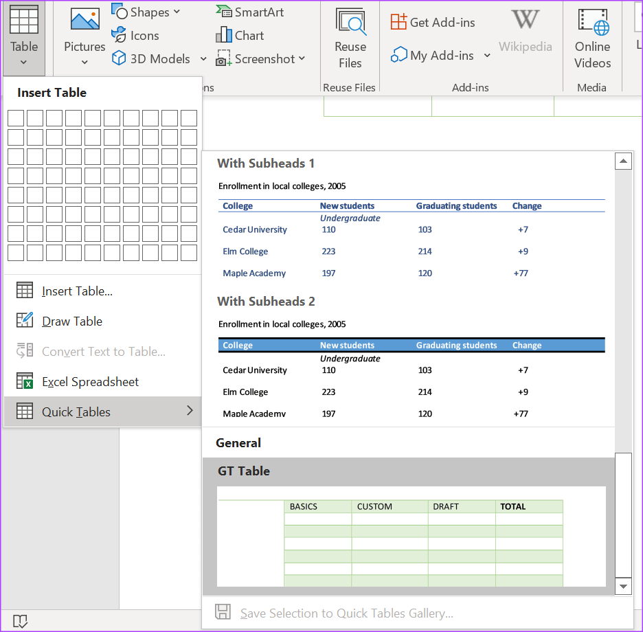 كيفية إنشاء واستخدام قوالب الجداول المخصصة في Microsoft Word - %categories