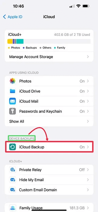 iCloud-backup-menu-iPhone.jpg كيفية إعادة ضبط المصنع لجهاز iPhone