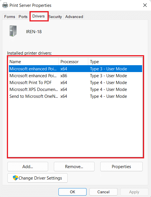 in-drivers-tab-check-installed-printer-drivers 6 إصلاحات لعدم ظهور الطابعة المحلية في سطح المكتب البعيد