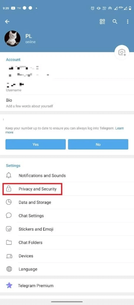 navigate-to-privacy-and-security-450x1024-1 كيفية إضافة وتغيير وحذف صورة ملف تعريف Telegram