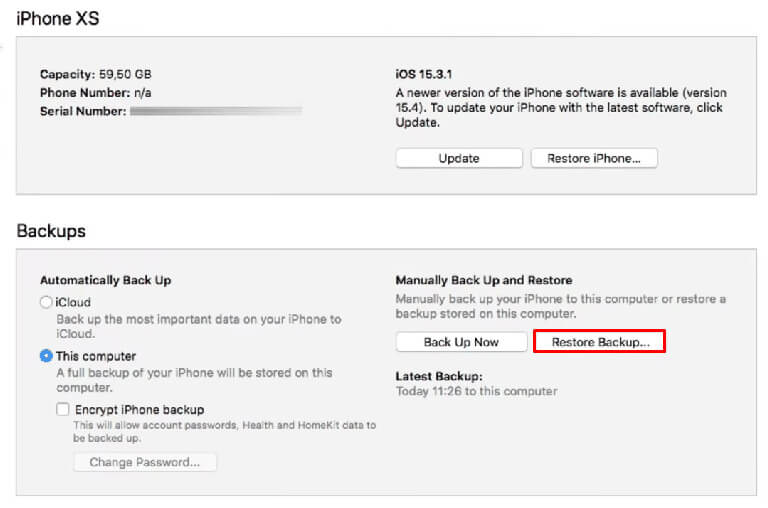 now-under-the-device-menu-click-on-restore-backup-1 كيفية إصلاح iPhone XR العالق على شعار Apple