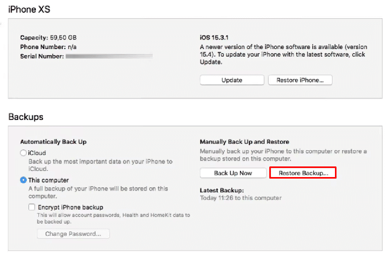 now-under-the-device-menu-click-on-restore-backup-1 كيفية إصلاح اختفاء جميع أسماء جهات الاتصال على iPhone