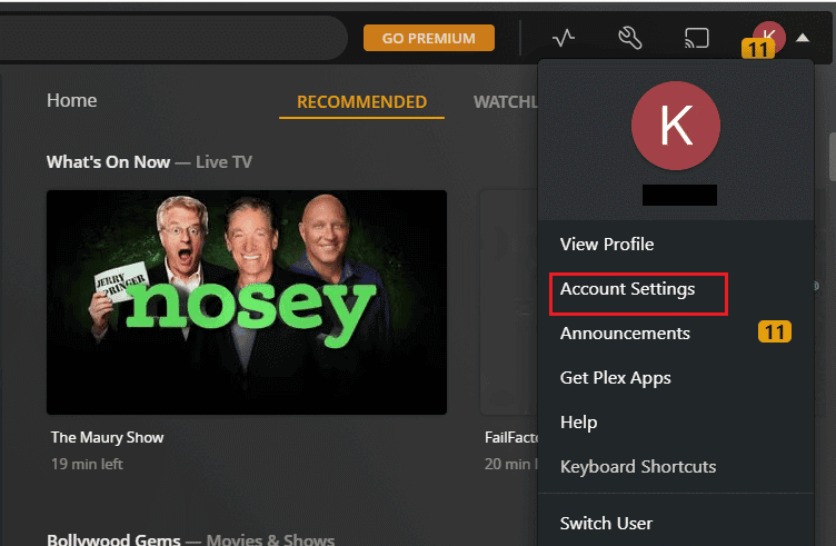 open-account-settings-1 إصلاح خطأ Plex عند محاولة تشغيل الفيديو