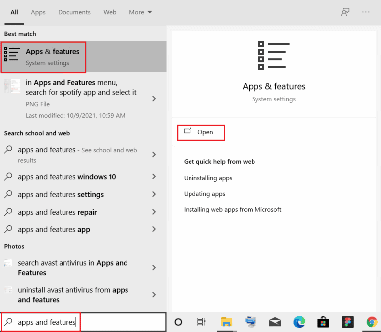 open-apps-and-features كيفية إصلاح مشكل تعذر الطباعة في Chrome