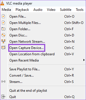 open-capture-device-vlc-windows أفضل 4 طرق لتسجيل الشاشة بدون Xbox Game Bar على Windows 11