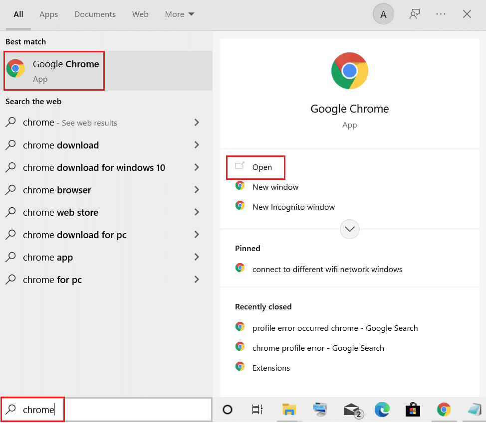 open-google-chrome-from-windows-search-menu إصلاح خطأ فشل فحص الفيروسات في Google Chrome