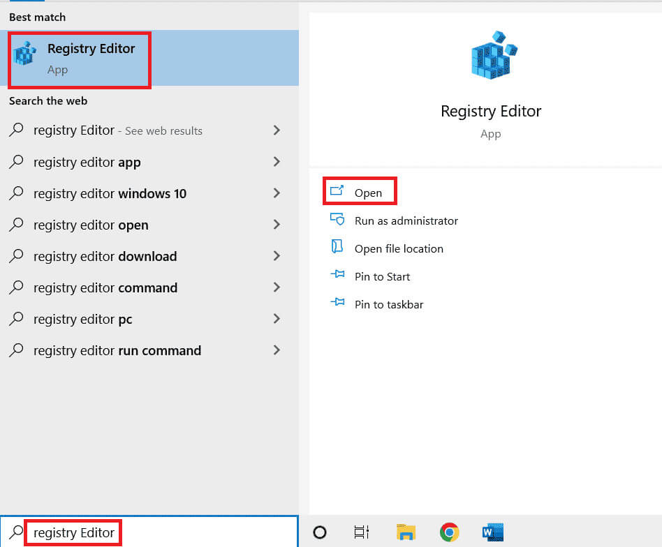 open-registry-editor-by-typing-in-the-windows-sear إصلاح خطأ فشل فحص الفيروسات في Google Chrome