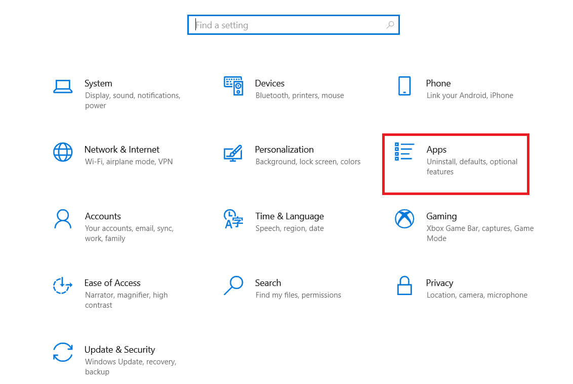 open-settings-and-click-on-the-apps-option-1 إصلاح خطأ فشل فحص الفيروسات في Google Chrome