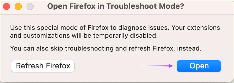 open-troubleshoot-mode-firefox أفضل 8 إصلاحات لعدم عمل YouTube في Firefox على Mac