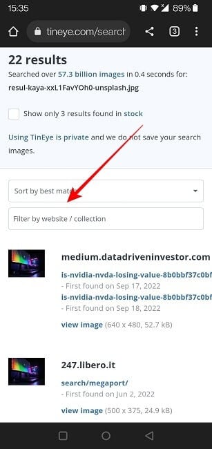 perform-reverse-image-search-android-tineye-filter كيفية إجراء بحث عكسي عن الصور من هاتف Android