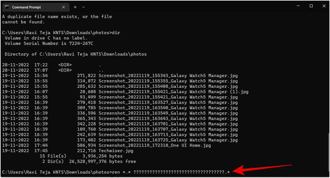 questionmark-in-renaming-files-through-command-prompt 4 طرق لإعادة تسمية ملفات متعددة مرة واحدة على Windows 10 و 11