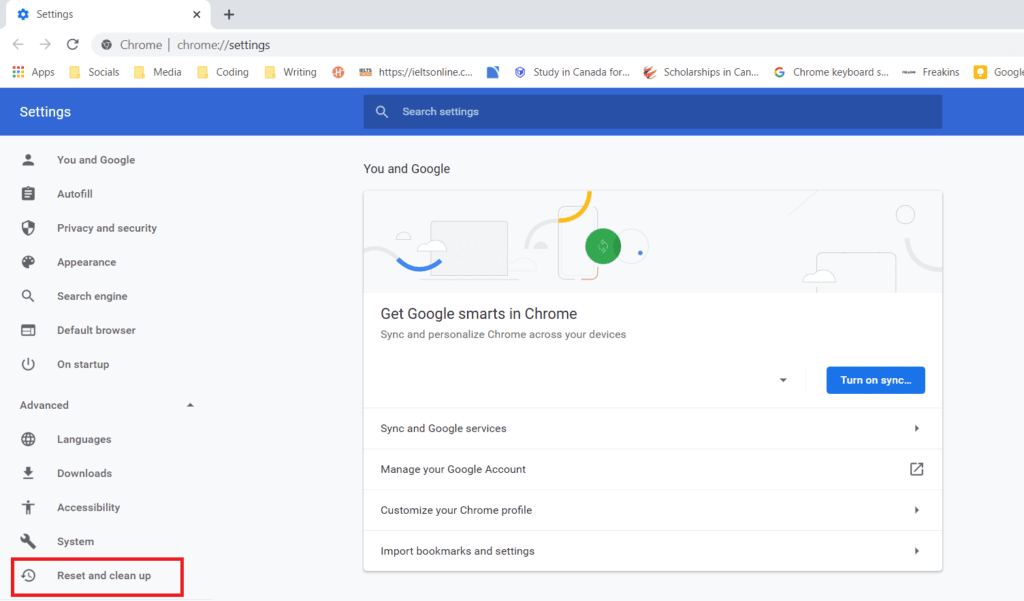 reset-and-clean-up-menu-in-chrome-settings إصلاح الخطأ Err Proxy Connection Failed على Chrome