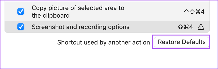 restore-defaults-keyboard-shortcuts-mac أفضل 7 إصلاحات لعدم عمل مسجل الشاشة على نظام Mac