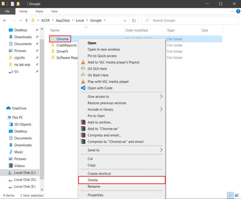 right-click-on-chrome-and-select-delete- كيفية إصلاح مشكل تعذر الطباعة في Chrome
