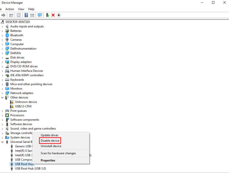 right-click-on-each-usb-root-hub-click-on-disable-768x581-1 كيفية إصلاح استهلاك خدمة system interrupts لوحدة معالجة مركزية CPU بنسبة 100% في Windows 10
