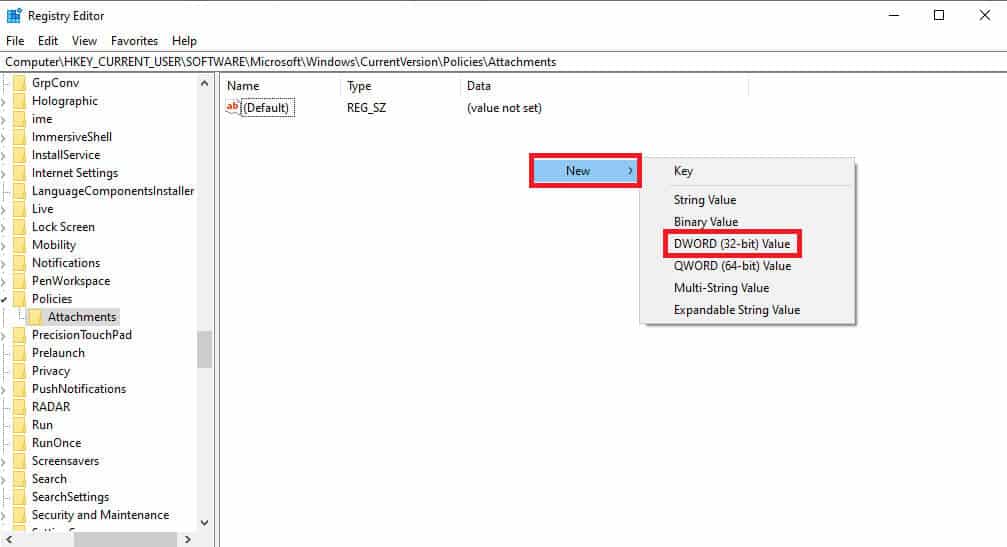 right-click-on-the-empty-space-and-click-on-dword إصلاح خطأ فشل فحص الفيروسات في Google Chrome