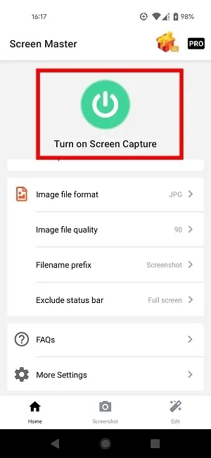 scrolling-screenshots-android-screenmaster-turn-on.jpg كيفية التقاط لقطة شاشة قابلة للتمرير على Android