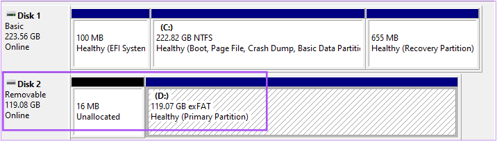 sd-card-disk-info-disk-management-windows-11 أفضل 5 طرق لتهيئة وفورمات بطاقة SD على Windows 11