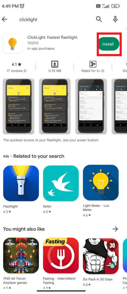 search-for-clicklight-app-and-click-on-install-e1671602200934-442x1024-1 كيفية تشغيل مصباح يدوي على Droid Turbo