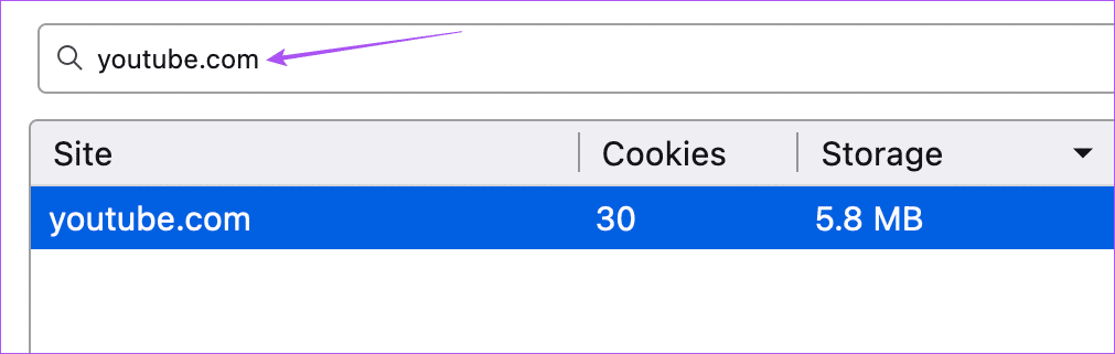 search-youtube-site-data-in-firefox أفضل 8 إصلاحات لعدم عمل YouTube في Firefox على Mac