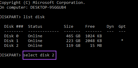 select-disk-to-format-cmd-prompt-windows-11 أفضل 5 طرق لتهيئة وفورمات بطاقة SD على Windows 11