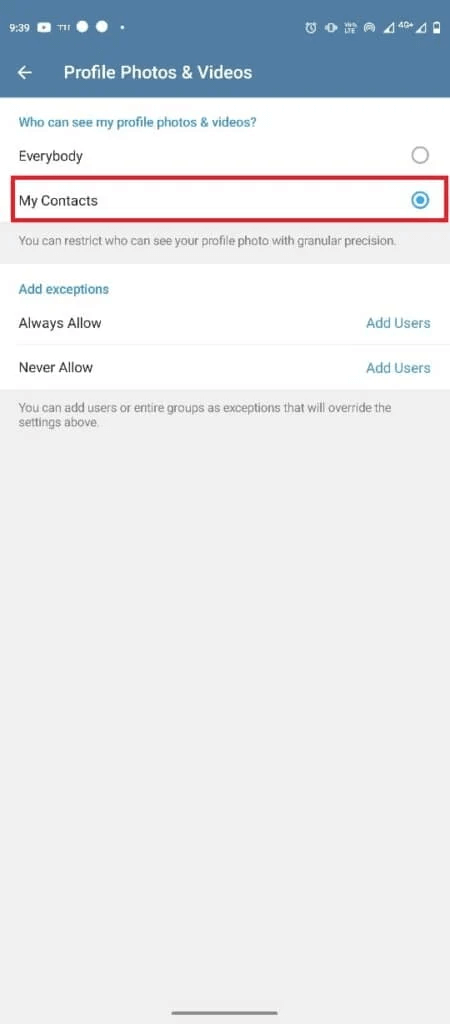 select-the-my-contacts-option-450x1024-1 كيفية إضافة وتغيير وحذف صورة ملف تعريف Telegram