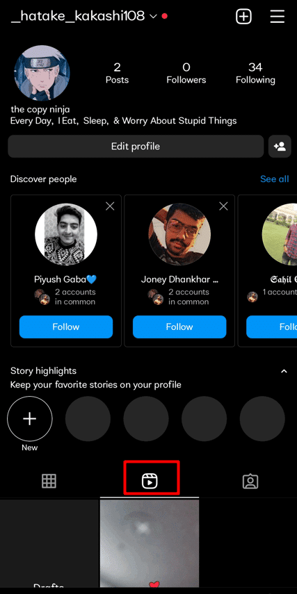 select-the-reels-tab-on-the-profile-page-1 كيفية حذف مسودة Reel على Instagram