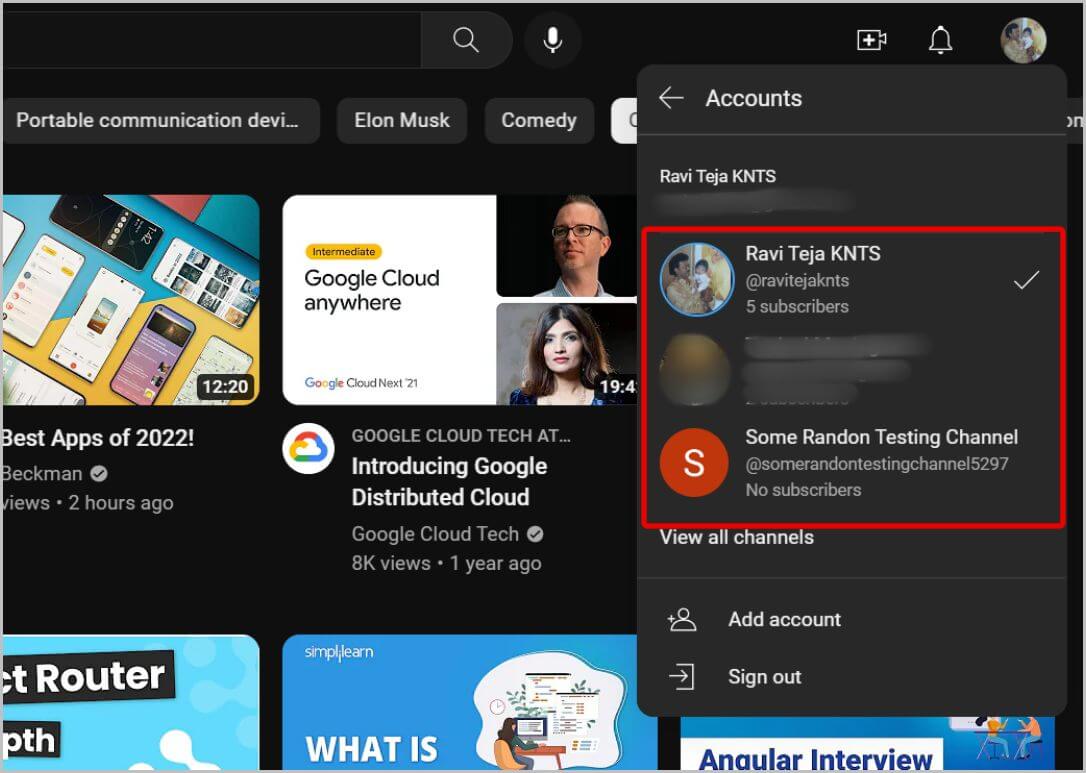 selecting-the-YouTube-channel-to-switch كيفية حذف قناتك على YouTube وقناة العلامة التجارية مع YouTube