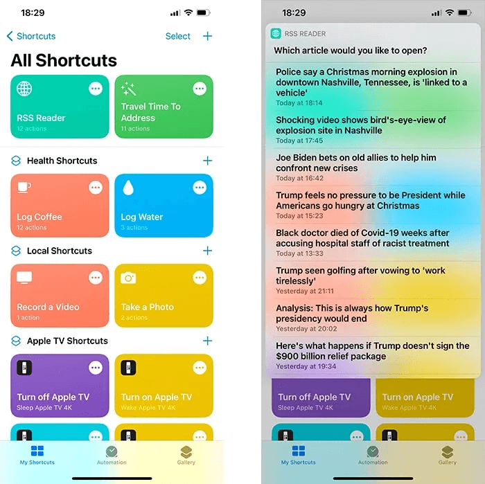 siri-shortcuts-rss-reader.jpg 20 من أفضل اختصارات Siri لمستخدمي iOS ذوي الخبرة