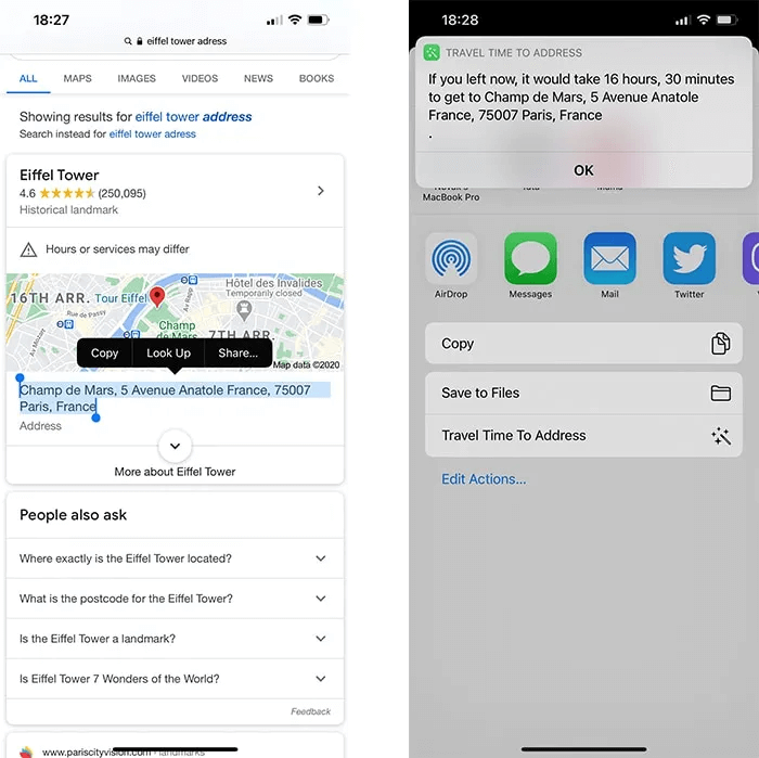 siri-shortcuts-travel-time-to-address.jpg 20 من أفضل اختصارات Siri لمستخدمي iOS ذوي الخبرة