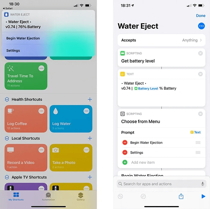 siri-shortcuts-water-eject.jpg 20 من أفضل اختصارات Siri لمستخدمي iOS ذوي الخبرة