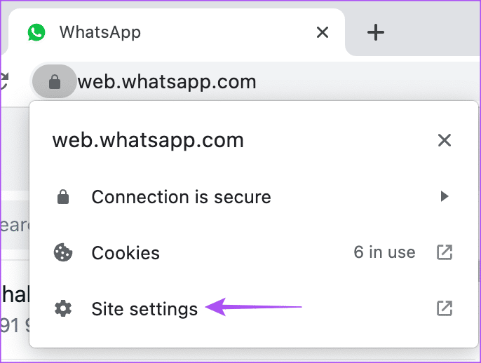site-settings-chrome-whatsapp-web أفضل 5 إصلاحات لعدم وجود صوت في WhatsApp للويب على Mac و Windows