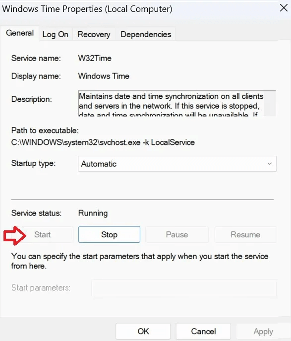 start.jpg كيفية إصلاح مشكلة فشل مزامنة الوقت في Windows