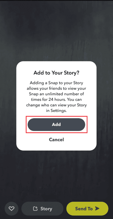 tap-on-Add-from-the-confirmation-popup-to-repost-the-snap-to-your-story-e1671455307185 كيفية إعادة نشر مقاطع فيديو Instagram على قصة Snapchat