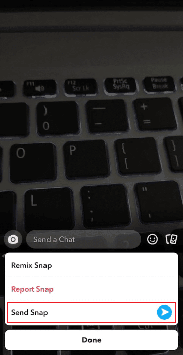 tap-on-Send-Snap-from-the-popup-menu-e1671455495894 كيفية إعادة نشر مقاطع فيديو Instagram على قصة Snapchat