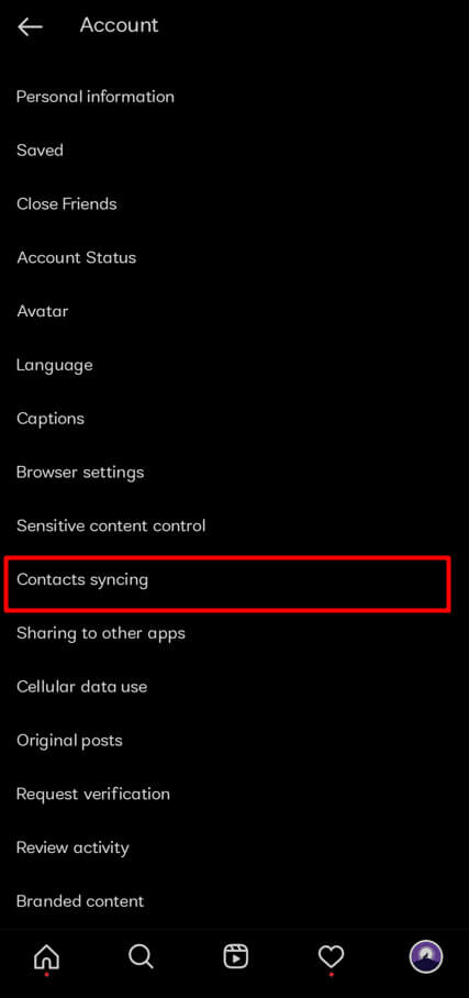 tap-on-contact-syncing- كيفية تتبع موقع حساب Instagram