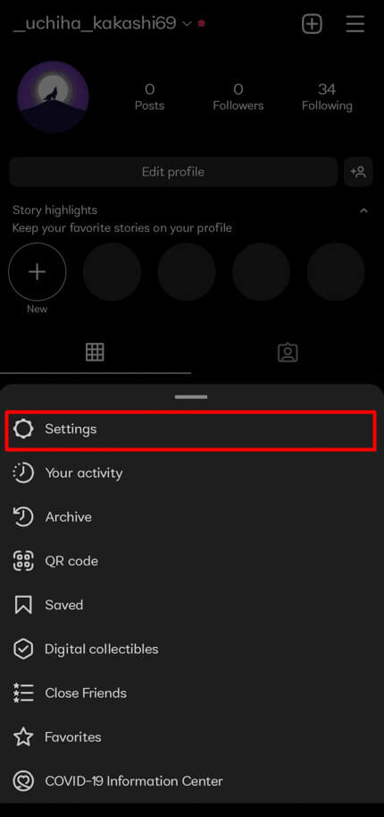 tap-on-settings- كيفية تتبع موقع حساب Instagram