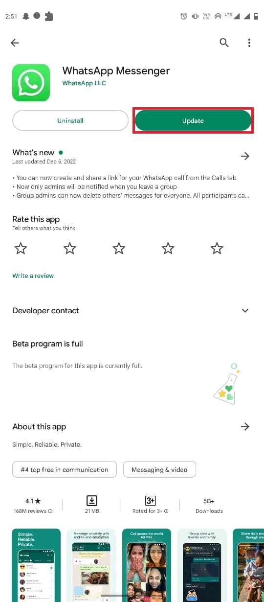 tap-on-update إصلاح تنسيق ملف WhatsApp غير مدعوم على Android