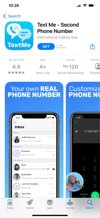 text-me-second-phone-number-app-store-1-473x1024-1-e1671714586642 22 من أفضل تطبيقات أرقام الهواتف المزيفة المجانية لـ iPhone