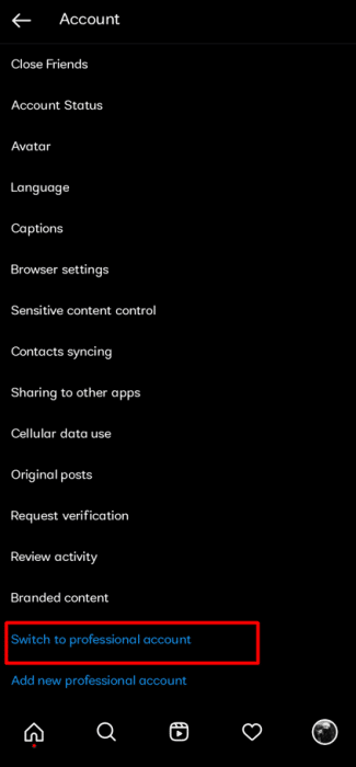 the-option-to-change-your-account-to-profession-ca-e1671730978127 كيفية إلغاء إرسال الرسائل على Instagram