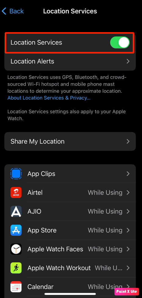 toggle-on-location-services كيفية إصلاح مشاركة موقعي على iPhone باللون الرمادي