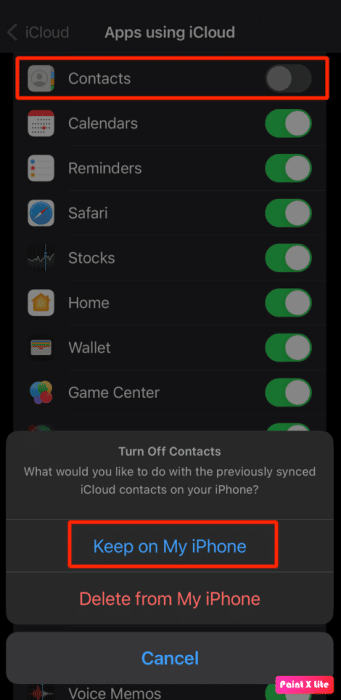 turn-off-contacts-option-and-tap-on-keep-on-my-iph-e1671282549383 كيفية إصلاح اختفاء جميع أسماء جهات الاتصال على iPhone