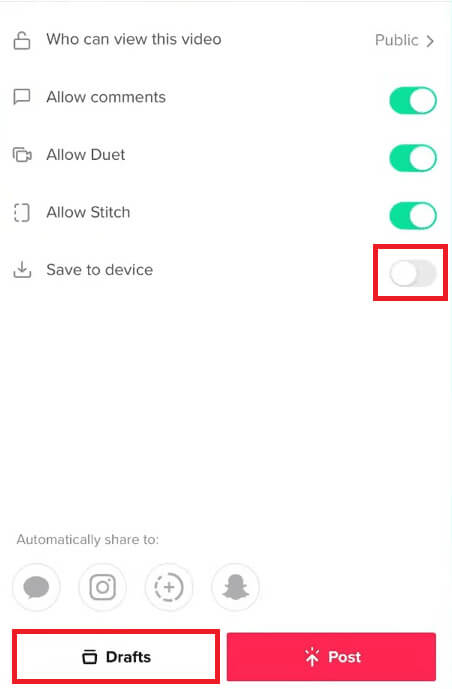 turn-on-the-toggle-for-the-option-save-to-device- كيفية تحرير وحفظ مسودة على TikTok
