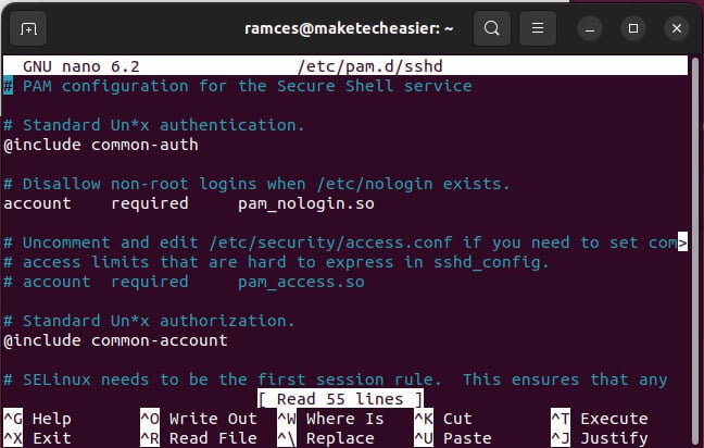 two-factor-ssh-guide-02-open-pam-config كيفية تمكين المصادقة الثنائية لاتصال SSH