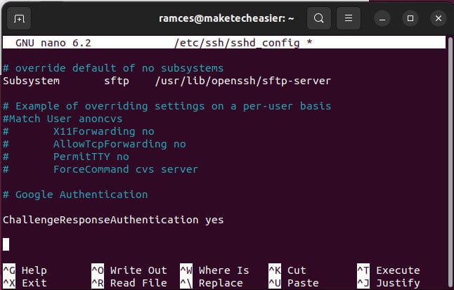 two-factor-ssh-guide-04-edit-sshd-config كيفية تمكين المصادقة الثنائية لاتصال SSH