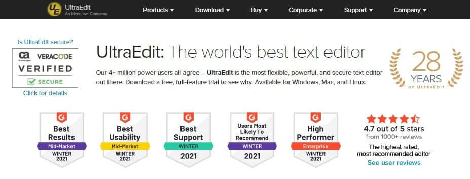 ultraedit أفضل 30 Code Editor "محرر كود" لـ Windows