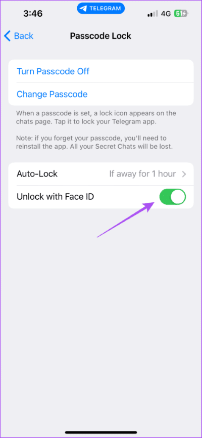 unlock-with-face-id-telegram-iphone-473x1024-1 أفضل 5 إصلاحات لعدم عمل معرف الوجه Face ID في Telegram على iPhone